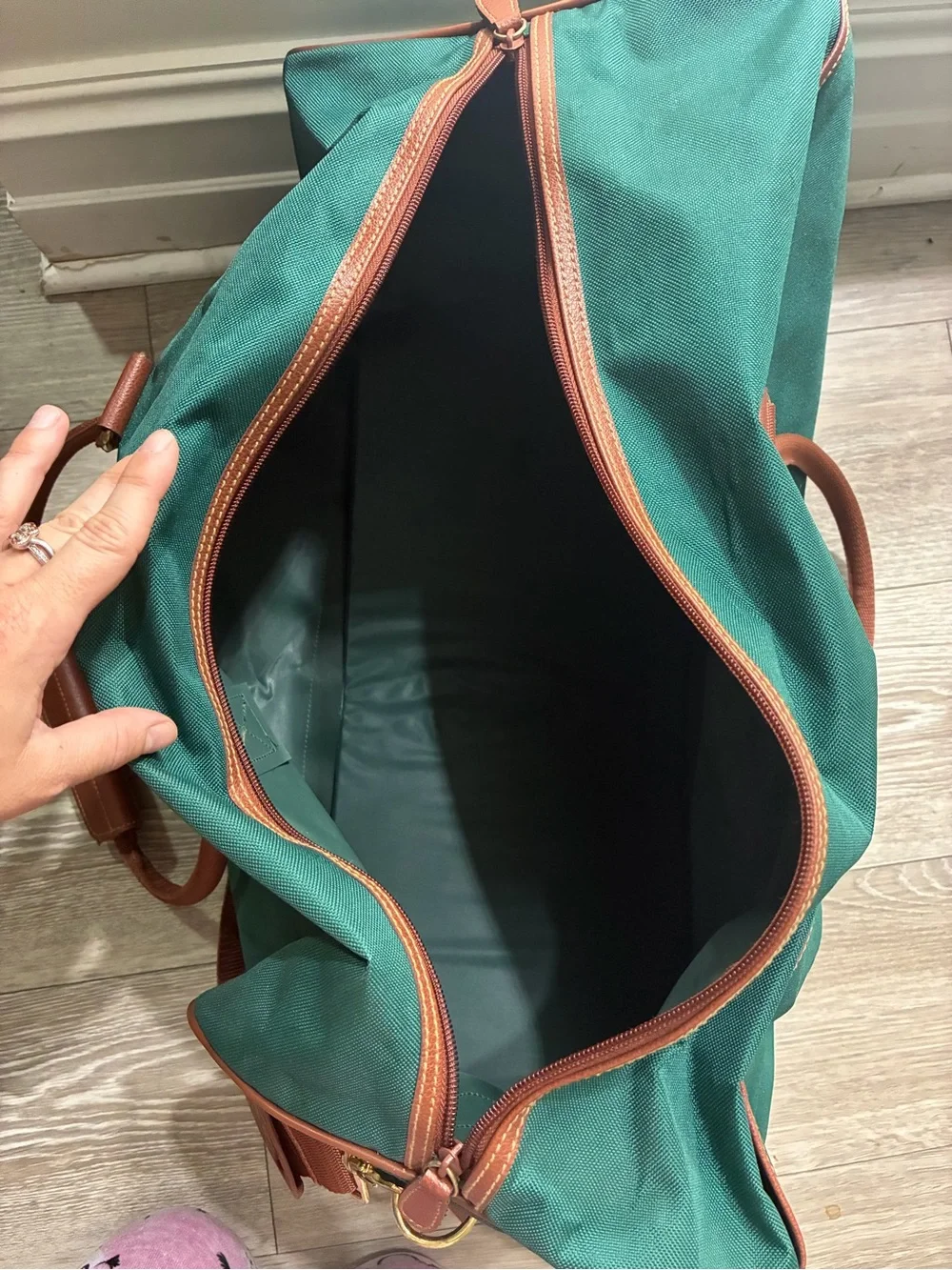 Polo Ralph Lauren Green Canvas Large Duffel with Leather Brown Trim